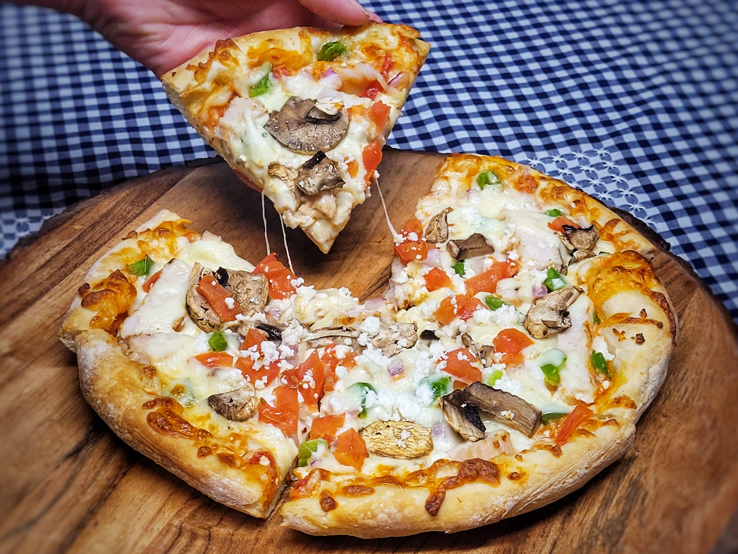 Chicken Tomato Alfredo pizza